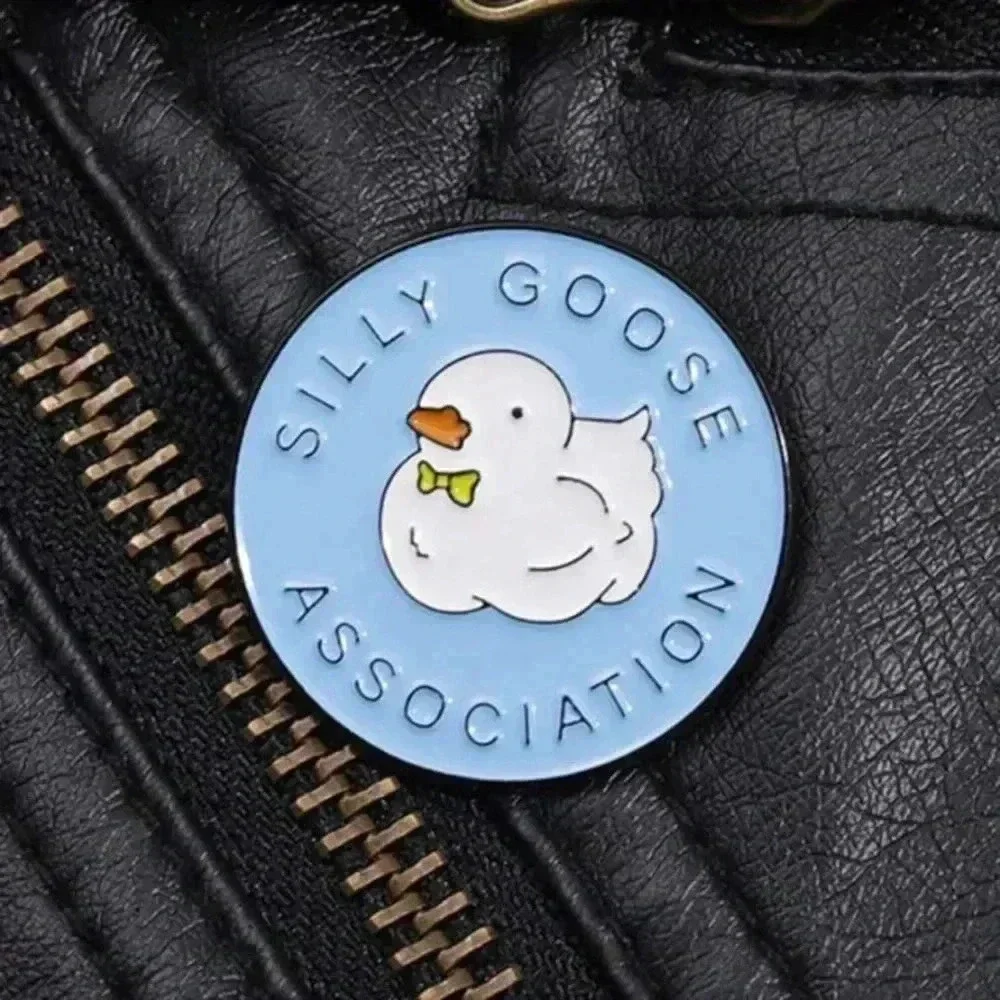 Blue with white goose silly enamel brooch pin denim bag backpack flare clothing